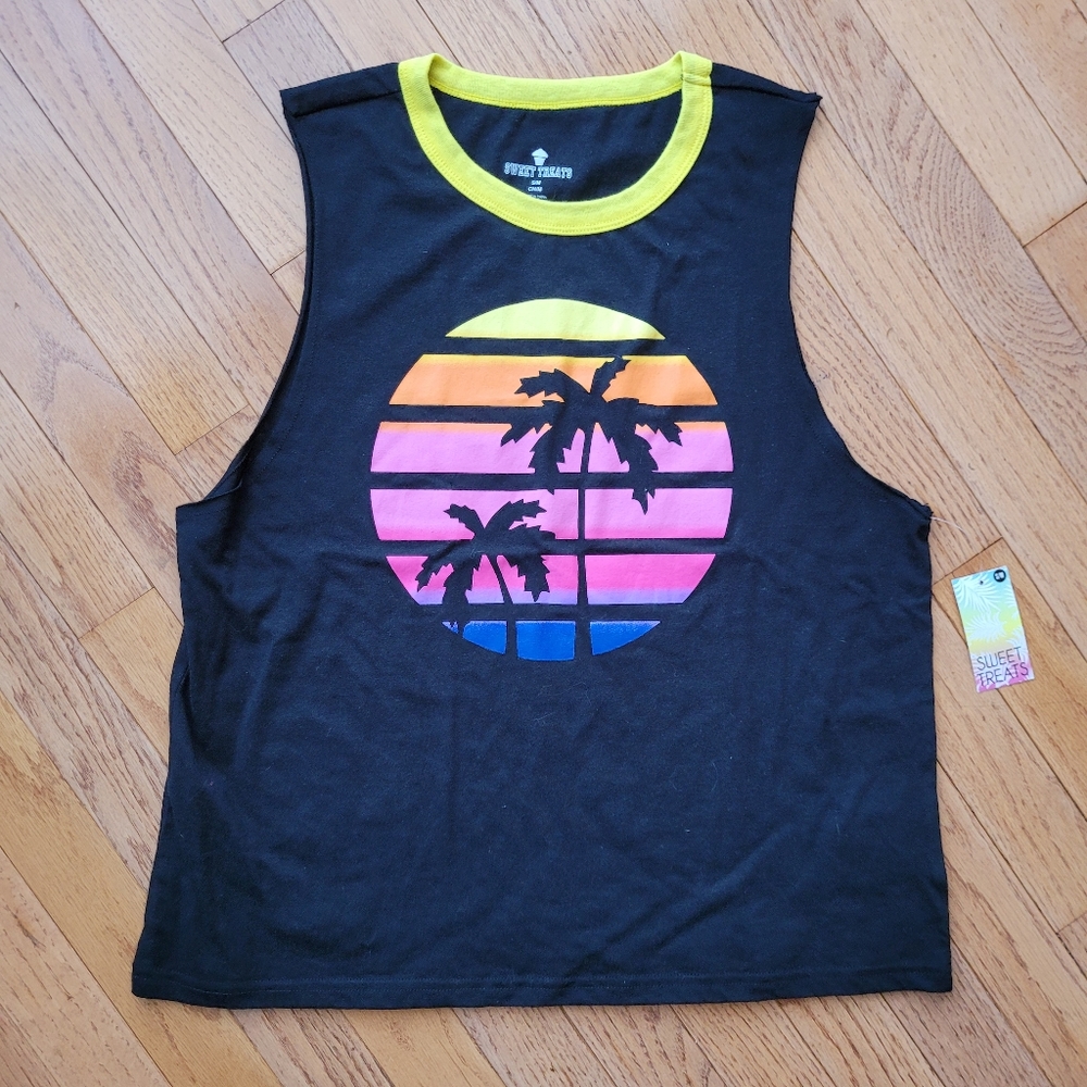 NWT Palm Tree Sunset Summer Tank Top Sweet Treats Cover up Beach sz S/M
